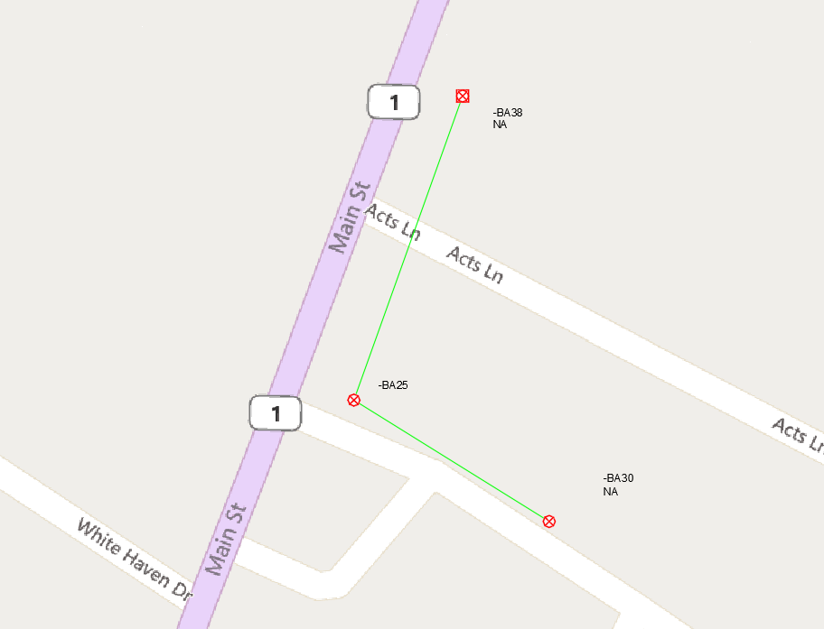 Clean export showing poles and routes on street map