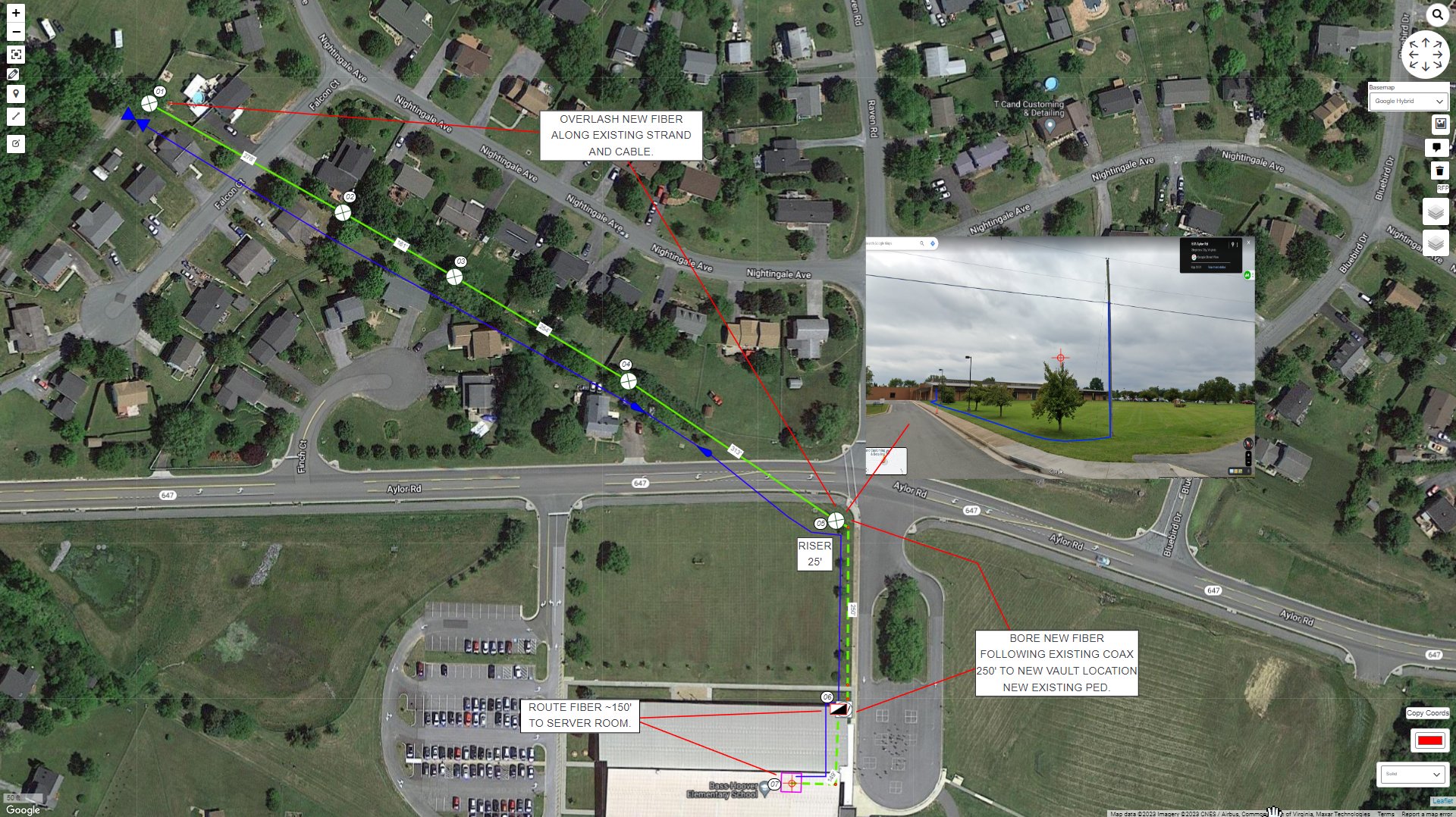 FRM showing fiber route design with annotations
