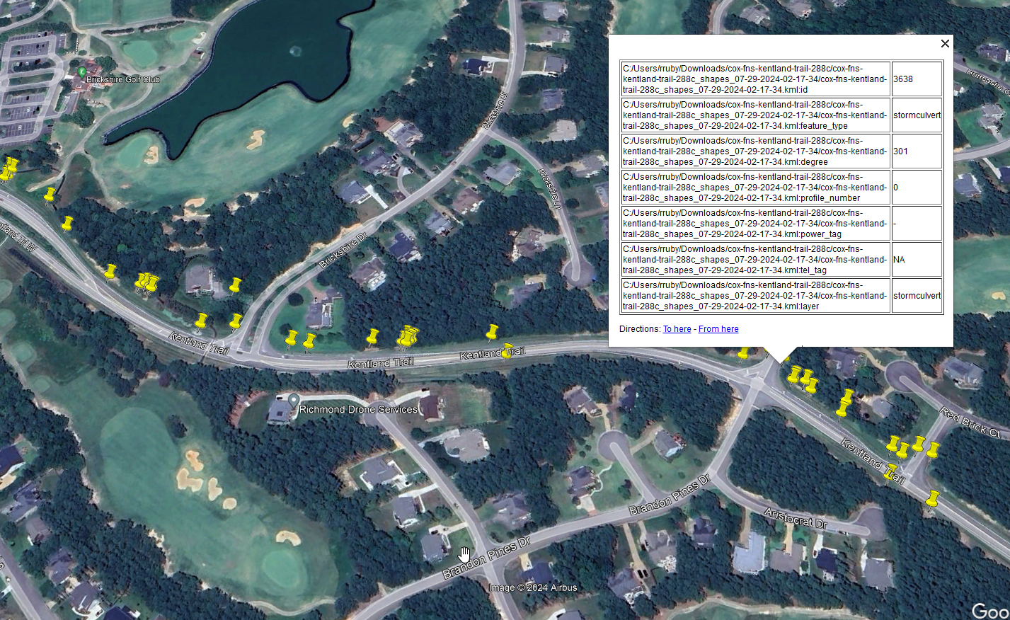 KMZ export loaded in Google Earth