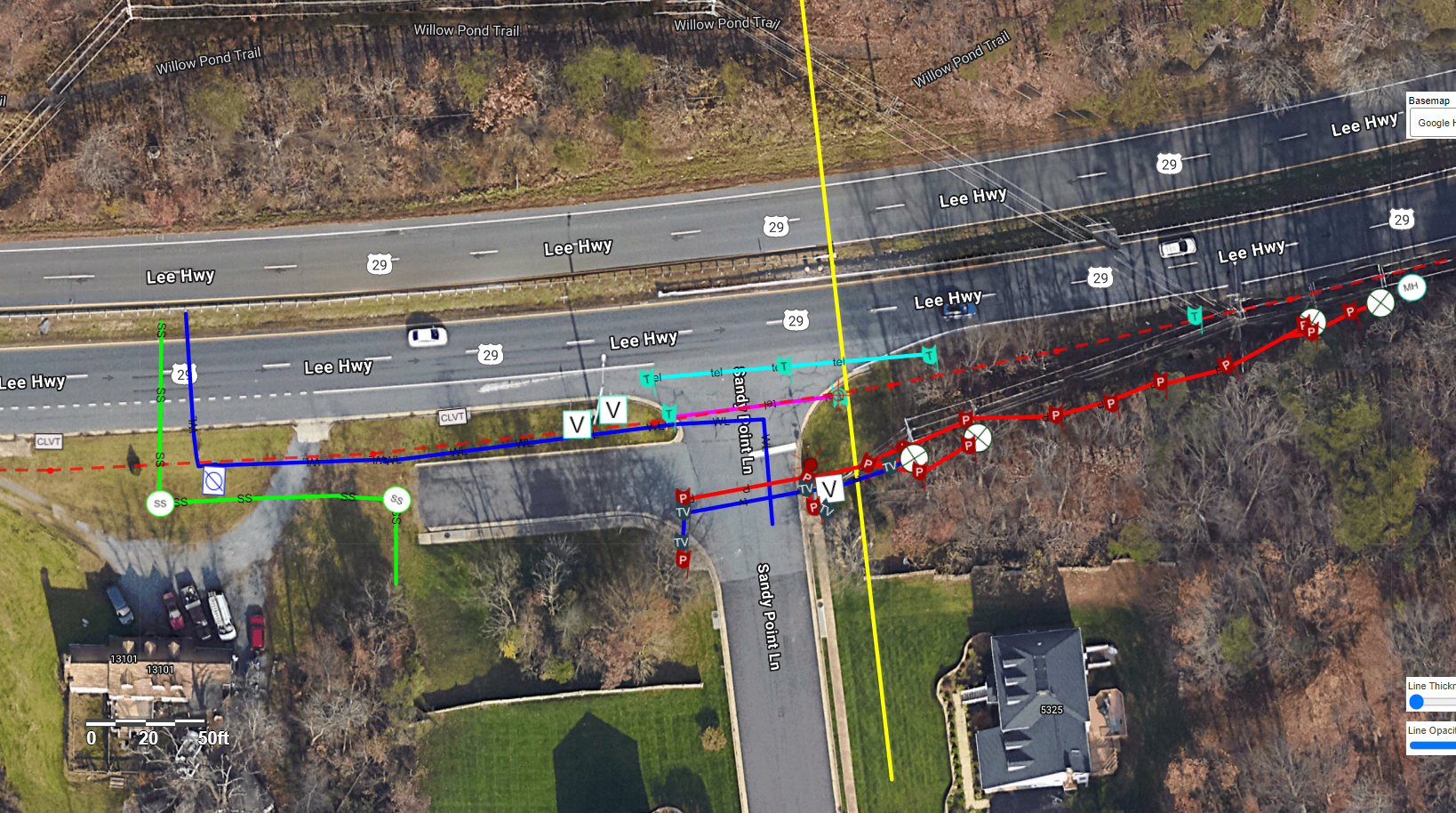 FRM color-coded utility mapping on satellite imagery